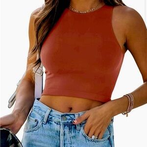ReoRia, Medium, Red, High Neck Crop Top
